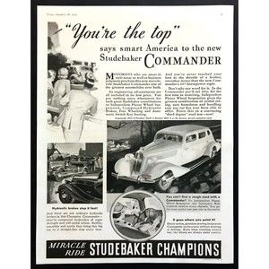 1935 Studebaker Commander 4-door Sedan art "New Miracle-Ride" vintage print ad